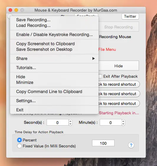 Right Click Menu of Mouse Macro Recorder